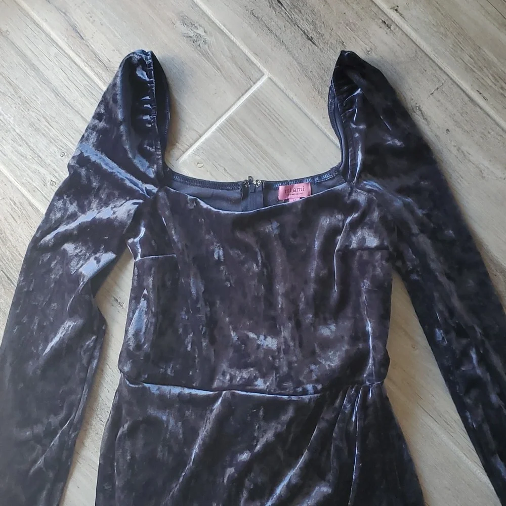 Miami Francescas Crushed Velvet Mini Dress Med Navy Blue Party Holiday Christmas - Picture 3 of 5
